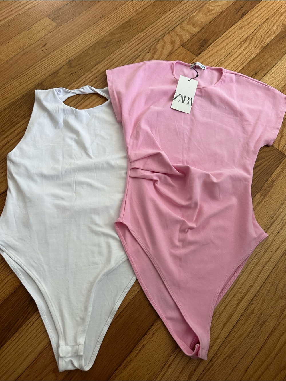 ZARA Pink and White Kids Ribbed One-Piece Bodysuits